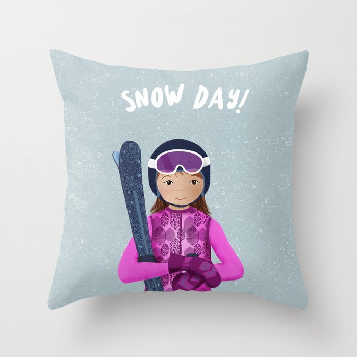 Snow Day - Pink Throw Pillow