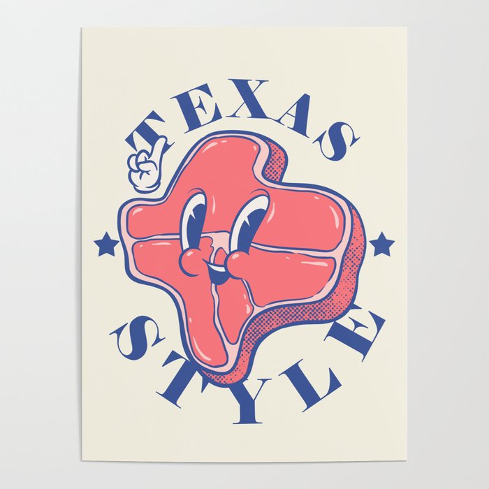 Texas Style Brisket | Texan BBQ | Mid-Century Retro Old Cartoon Mascot Poster