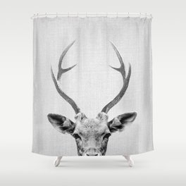 Deer - Black & White Shower Curtain