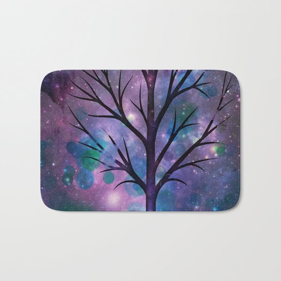 Tree in a fairy-like blue lilac sparkle spring night Bath Mat