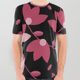 Modern Colored Flower Pattern On Dark Background! All Over Graphic Tee