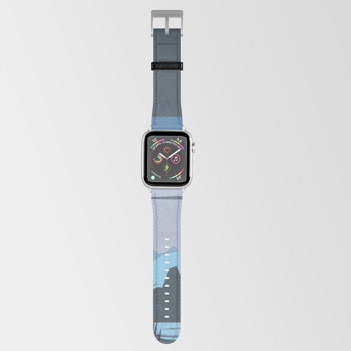 Minimalistic Moody Blue Moonrise In Tropical Mountains Landscape Apple Watch Band
