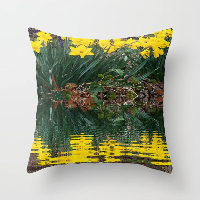 PUCE & YELLOW DAFFODILS WATER REFLECTION PATTERN Throw Pillow
