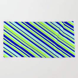 [ Thumbnail: Turquoise, Light Green, and Blue Colored Stripes Pattern Beach Towel ]