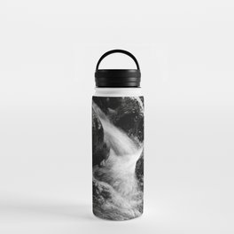Tumbling Cascading Waters of the Scottish Highlands in Black and White Water Bottle