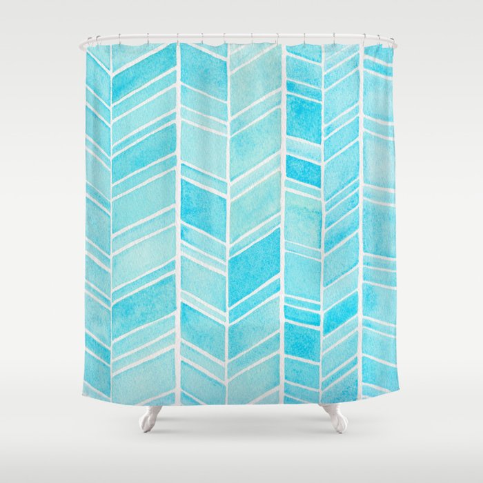 Watercolor Herringbone Blue Pattern Shower Curtain