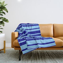 [ Thumbnail: Dark Blue and Light Sky Blue Colored Stripes Pattern Throw Blanket ]