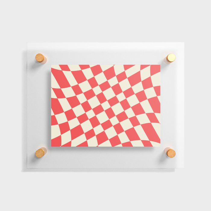 Abstract Warped Checkerboard pattern - Tart Orange and Beige Floating Acrylic Print