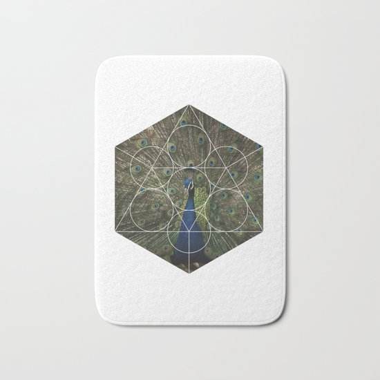 Beautiful Peacock - Geometric Photography Bath Mat