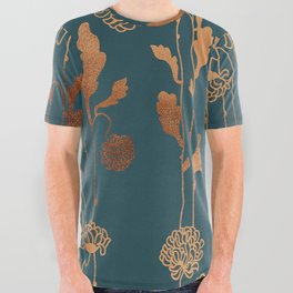 Art Deco Copper Flowers  All Over Graphic Tee