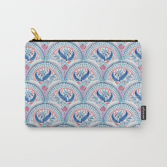 Art Deco Fresco in Cool Mediterranean Blue and Red Carry-All Pouch
