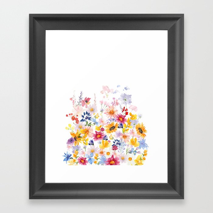 Colorful Hand Painted Watercolors Summer Flowers Meadow Framed Art Print