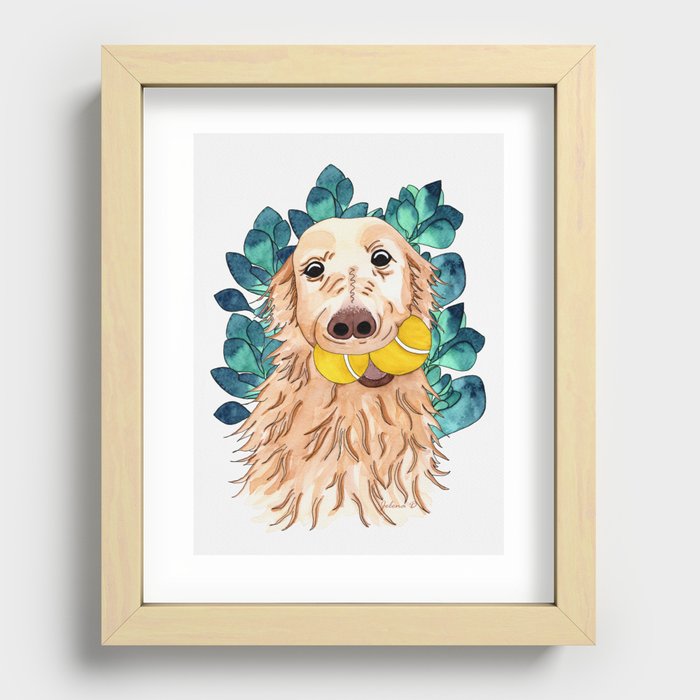 Golden Retriever Turquoise Nature Recessed Framed Print