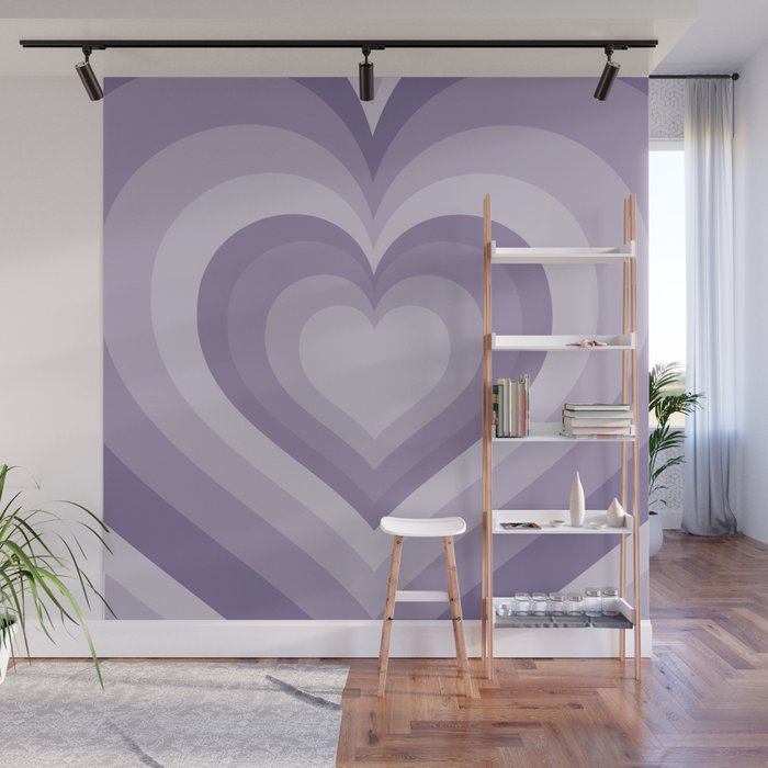 Pastel Lavender Concentric Hearts 90s Y2k Wall Mural