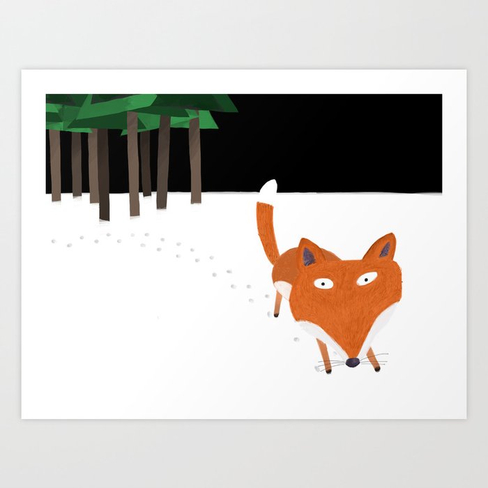 Cute Red Fox Running in the Snow by Artist Carla Daly Art Print