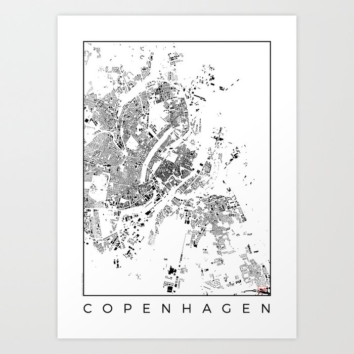 Copenhagen Map Schwarzplan Only Buildings Art Print