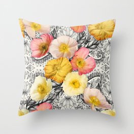 Collage of Poppies and Pattern Throw Pillow