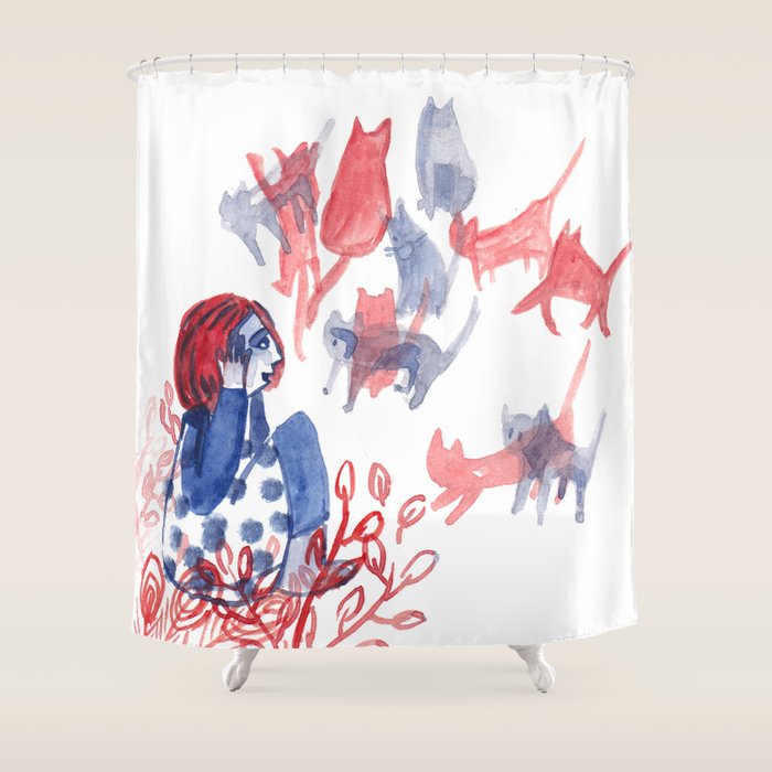 Little Girl And Cats Shower Curtain By Carlomazareti Society6