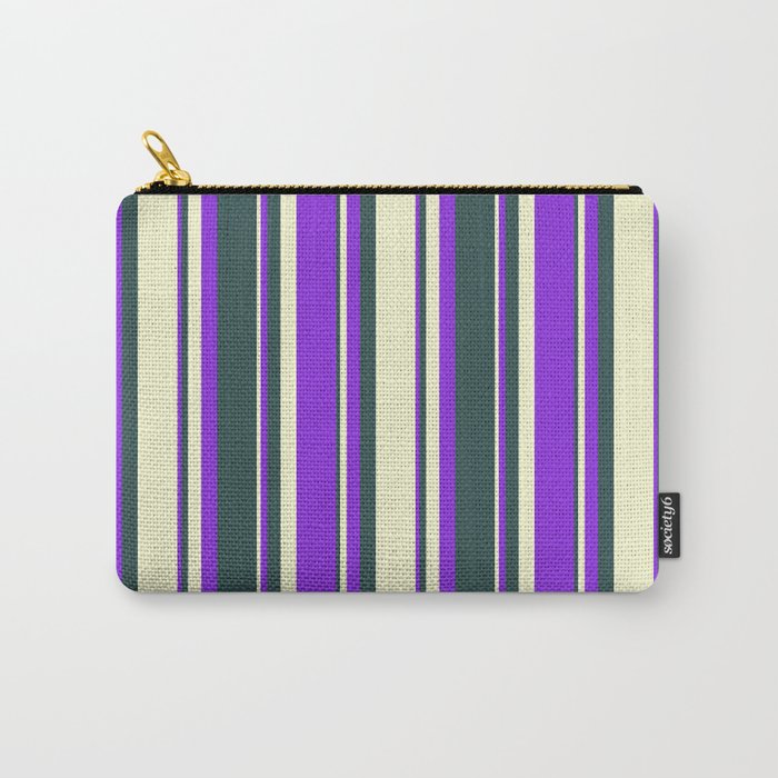 Dark Slate Gray, Light Yellow, and Purple Colored Lines/Stripes Pattern Carry-All Pouch