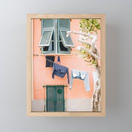 Photo of laundry in Portovenere, Cinque Terre Italy | Fine Art Colorful Travel Photography | Framed Mini Art Print