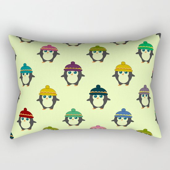 Penguins with colorful beanies Rectangular Pillow