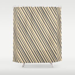 [ Thumbnail: Beige and Dim Gray Colored Stripes/Lines Pattern Shower Curtain ]