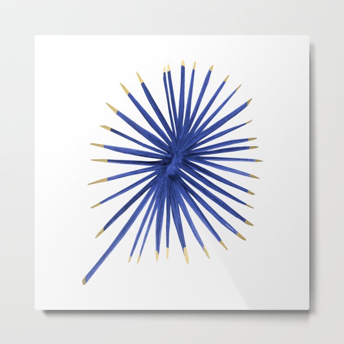 Blue Palm Leaf Metal Print