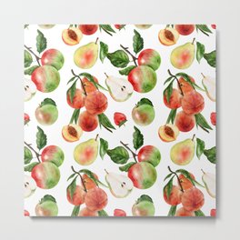 Trendy Summer Pattern with Apples, pears and peaches Metal Print