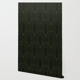 Art Deco Arch Pattern I Black & Neutral Green Wallpaper