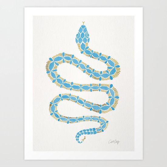 Serpent – Cornflower Blue & Gold Art Print