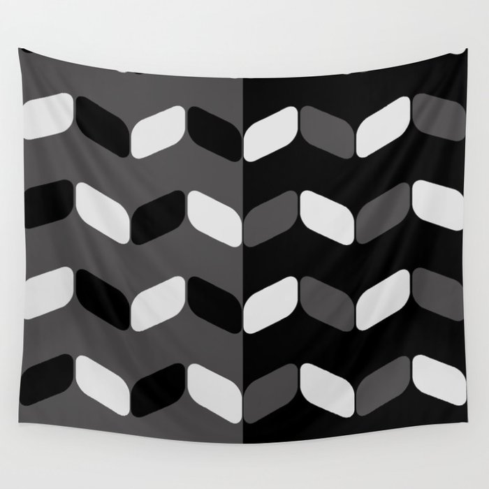 Vintage Diagonal Rectangles Black White Gray Wall Tapestry