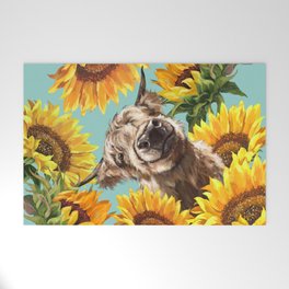 Highland Cow with Sunflowers #2 Welcome Mat