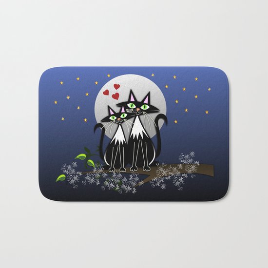 Spring cats in love, vector illustration Bath Mat