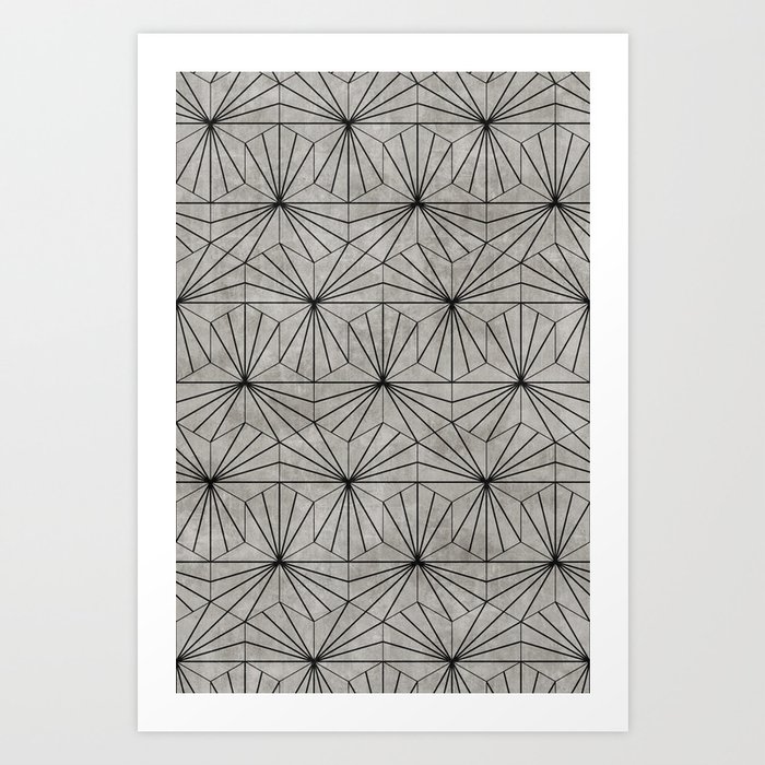 Hexagonal Pattern - Grey Concrete Art Print