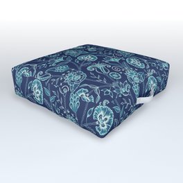Indian Block Print Florals (Blue)  Outdoor Floor Cushion