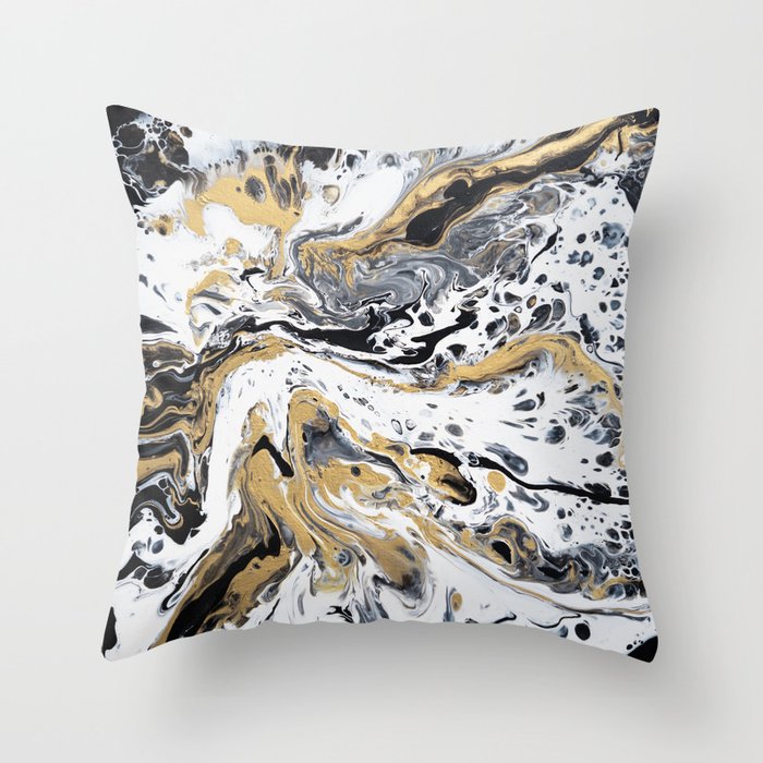 Black White And Gold Fluid Abstract Throw Pillow By Ilzelucero