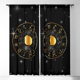 Zodiac astrology wheel Golden astrological signs with moon and stars Blackout Curtain