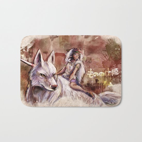 Miyazaki's Mononoke Hime - San and the Wolf TraDigital Painting Bath Mat
