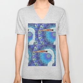 Colorful Mandala Bird Art - White Egret V Neck T Shirt