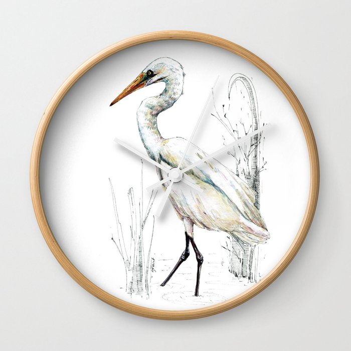 Mr Kotuku New Zealand White Heron Wall Clock By Emiliegeant