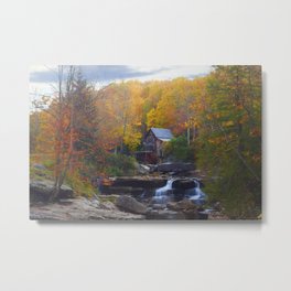 Glade Creek Mill in Autumn Metal Print | Photo, Stream, Wooden, Landscape, October, Digital, Colorful, Scenic, Digitalmanipulation, Historic 