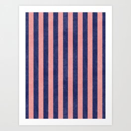 STRIPES - 005 - navy blue and pink Art Print