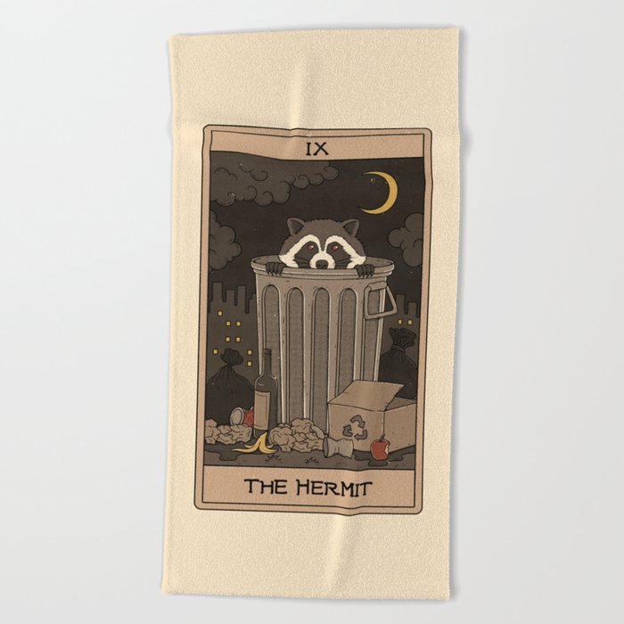 The Hermit - Raccoons Tarot Beach Towel