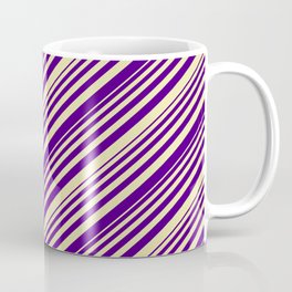 [ Thumbnail: Indigo and Pale Goldenrod Colored Lined Pattern Coffee Mug ]