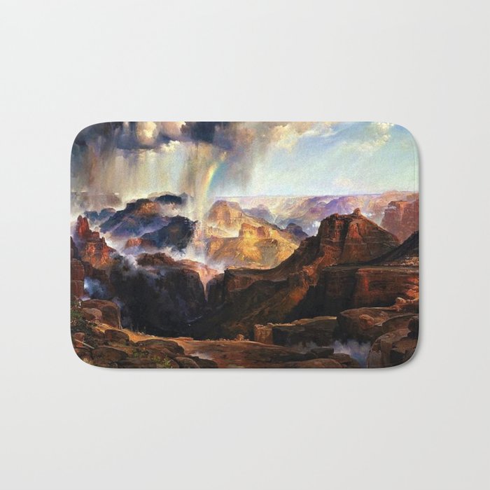 The Chasm of the Colorado, Windswept Rain Storm, Grand Canyon landscape by Thomas Moran Bath Mat