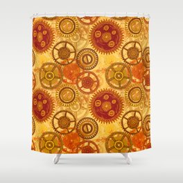 Vintage seamless pattern with gears of clockwork on aged paper background. Shower Curtain