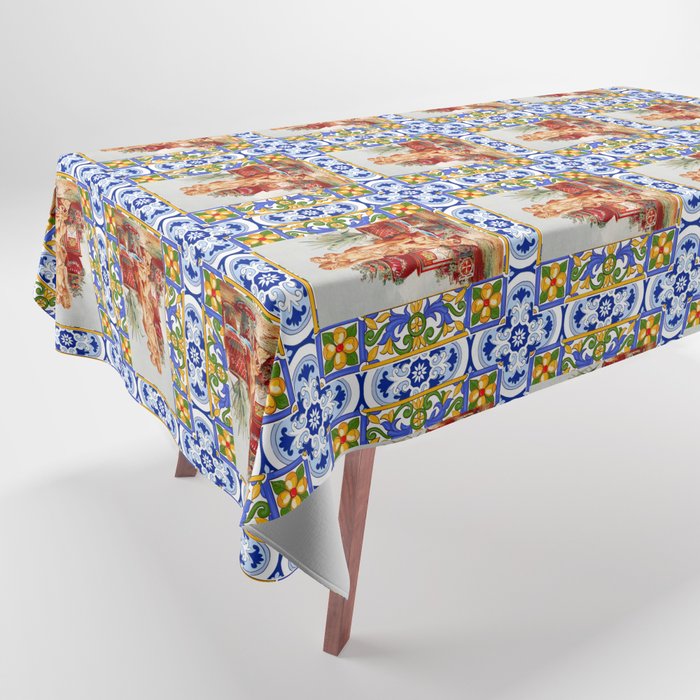 Italian,Sicilian art,majolica,tiles,baroque art Tablecloth