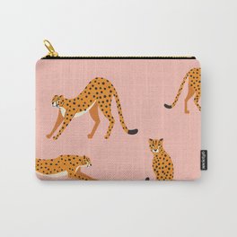 Cheetahs pattern on pink Carry-All Pouch | Nature, Seamless, Exotic, Jungle, African, Pattern, Background, Cheetah, Bigcat, Illustration 