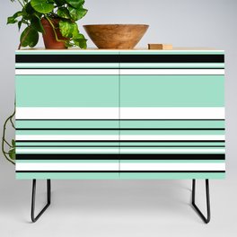 Complex Stripes - Mint Green, White and Black Credenza