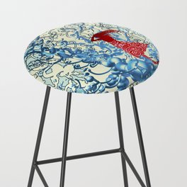 Pop Art Girl With Turquoise + Cream Abstract Whimsy Bar Stool